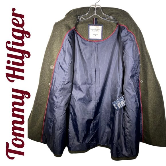 TOMMY HILFIGER WOOL PINE OLIVE GREEN CLASSIC PEACOAT COASTAL FISHERMAN, LARGE - Picture 4 of 10